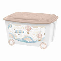 Ящик для игрушек на колесах с декором "воздушные шары", 580х390х335 мм, 45л (темно-бежевый)