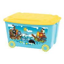Ящик для игрушек на колесах с аппликацией, 580х390х335 мм, 45л (голубой)