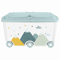 Ящик для игрушек на колесах с декором " горы", 66,5л, 685х395х385 мм (светло-голубой)